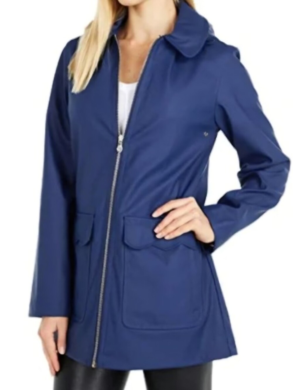 Kate Spade New York Scallop Picket Matte Rain Navy Blue Jacket Sz XS